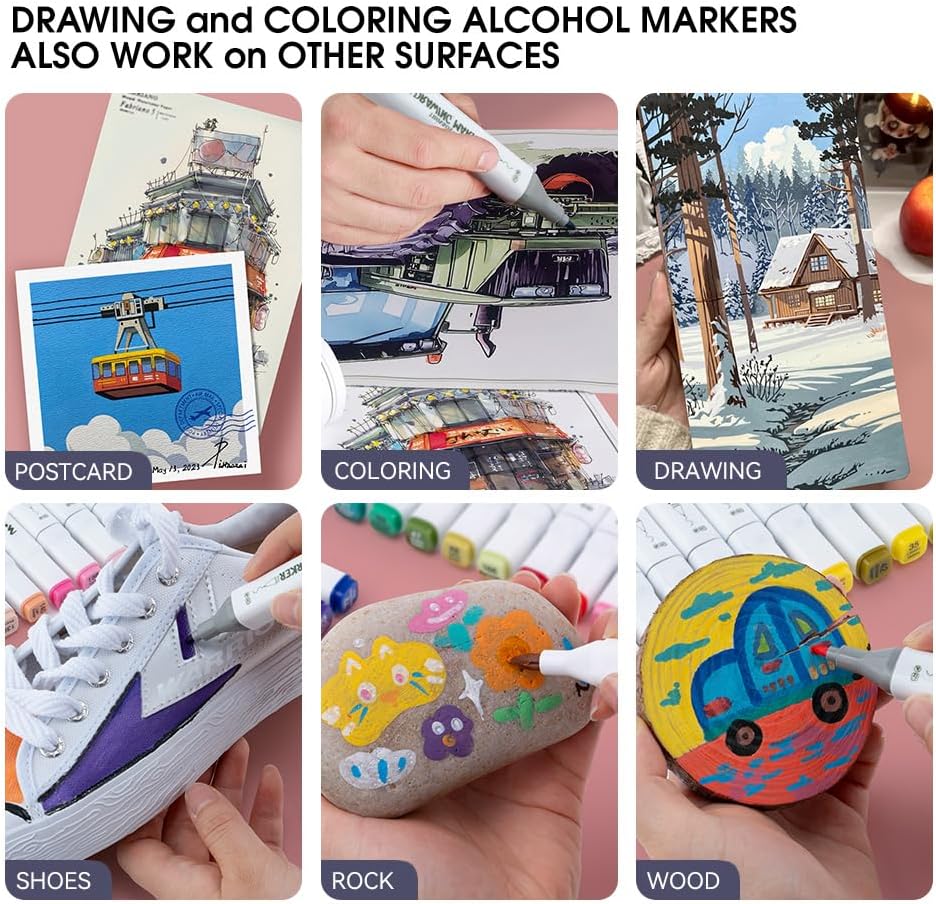 TRANSON Alcohol Markers for Drawing Coloring 24 Colors Dual-tip Fine and Chisel Tips