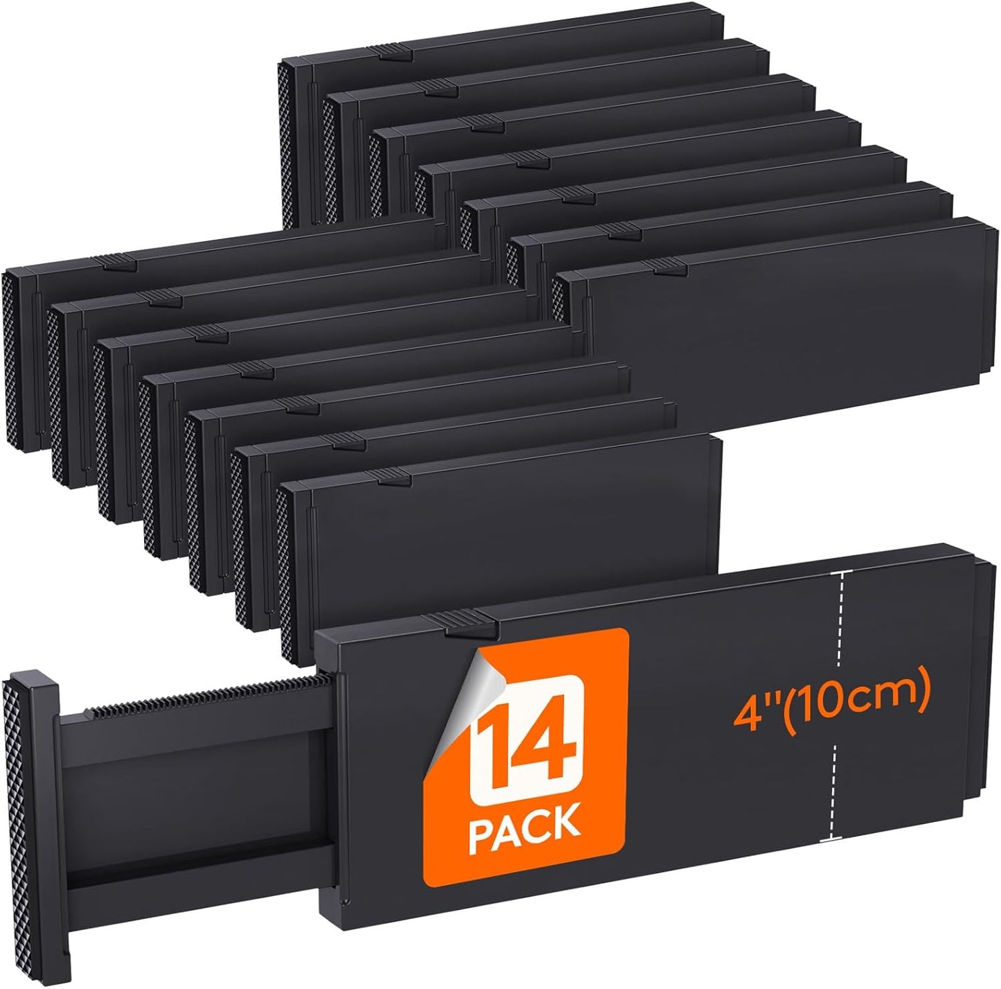 Lifewit 14 Pack Drawer Dividers 4" High, 11-17" Adjustable Drawer Organizers for Clothes, Expandable Dresser Separators in Bedroom/Bathroom/Kitchen/Fridge/Office Organization and Storage, Black