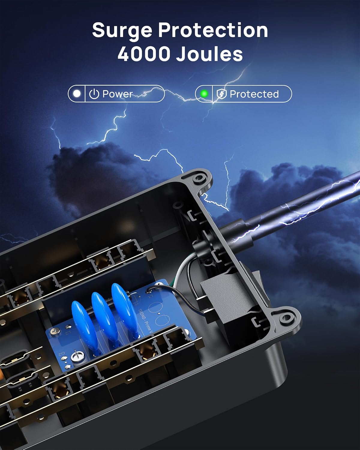 TROND 360° Rotating Flat Plug, Surge Protector Power Strip, 13AC Widely Spaced Outlets Expansion with 3 USB C Ports, 4000J, 10ft Extension Cord Heavy Duty, Wall Mount, Under Desk, ETL Listed, Black