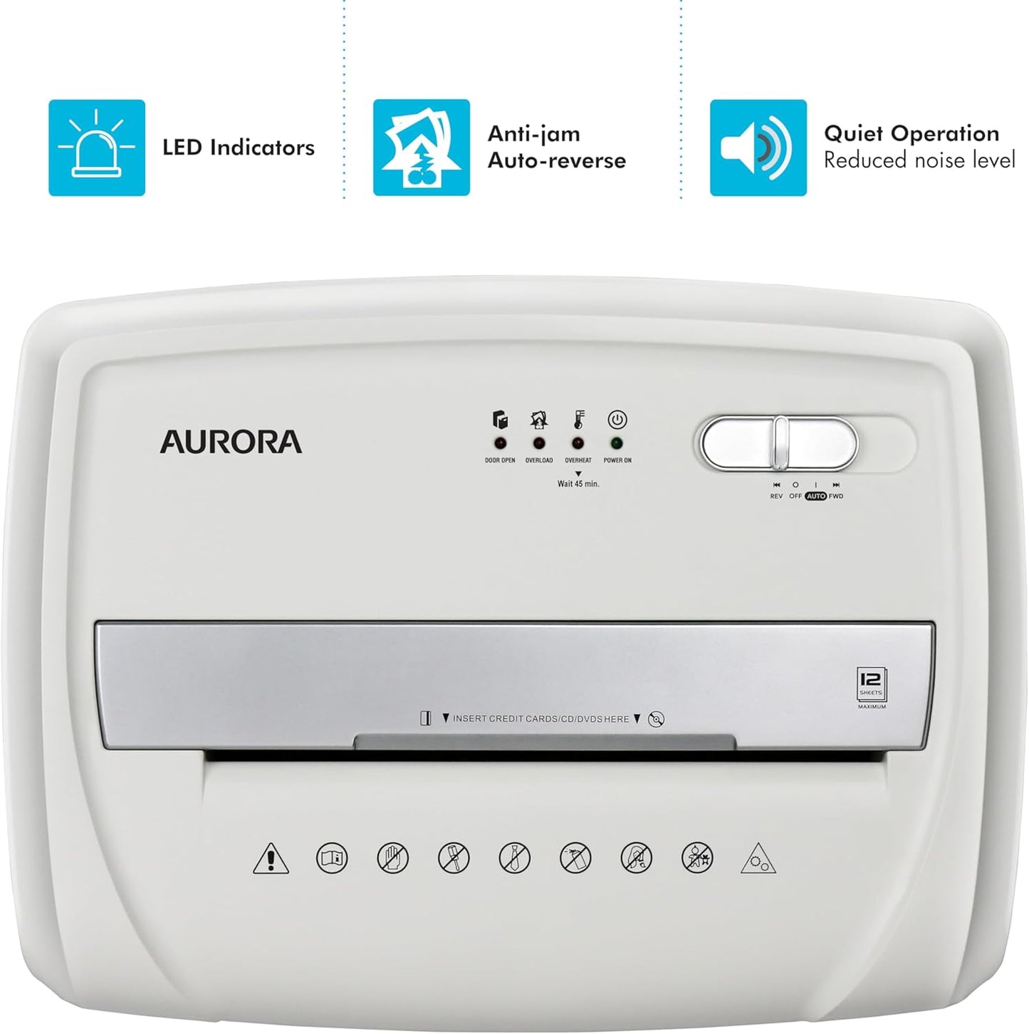 Aurora Desktop Style High-Security Anti-Jam 12-Sheet Micro-Cut Paper and CD/Credit Card/Junk Mail Shredder with 1.8 Gallon Pullout Basket/Security Level P-4