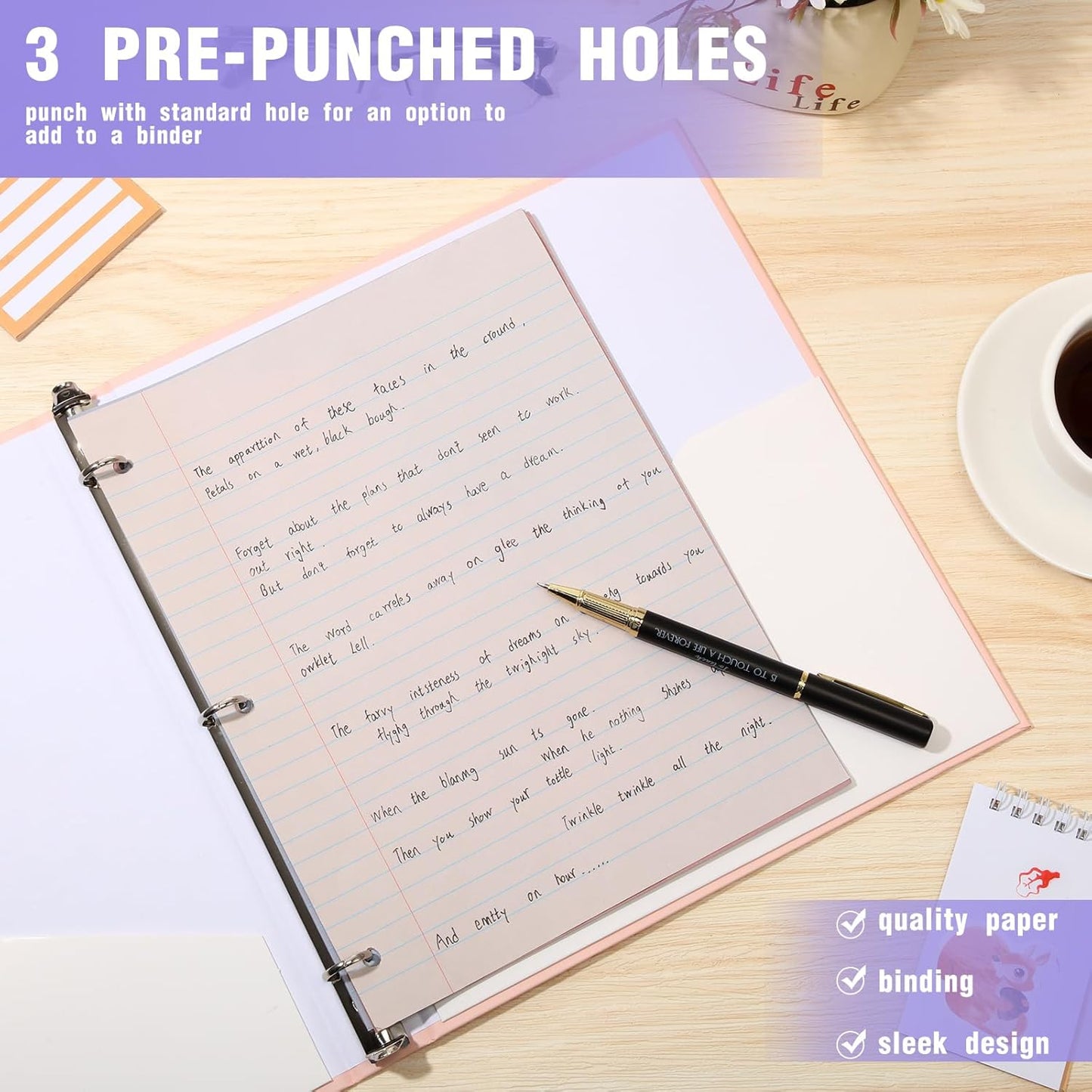 PerKoop 12 Pack 600 Sheets Colored Lined Paper Bulk Wide Ruled 8 x 10.5 Inches, Pastel Loose Leaf Notebook Paper 3 Hole Punched Filler for Back School Classroom Supplies(Elegant Color)