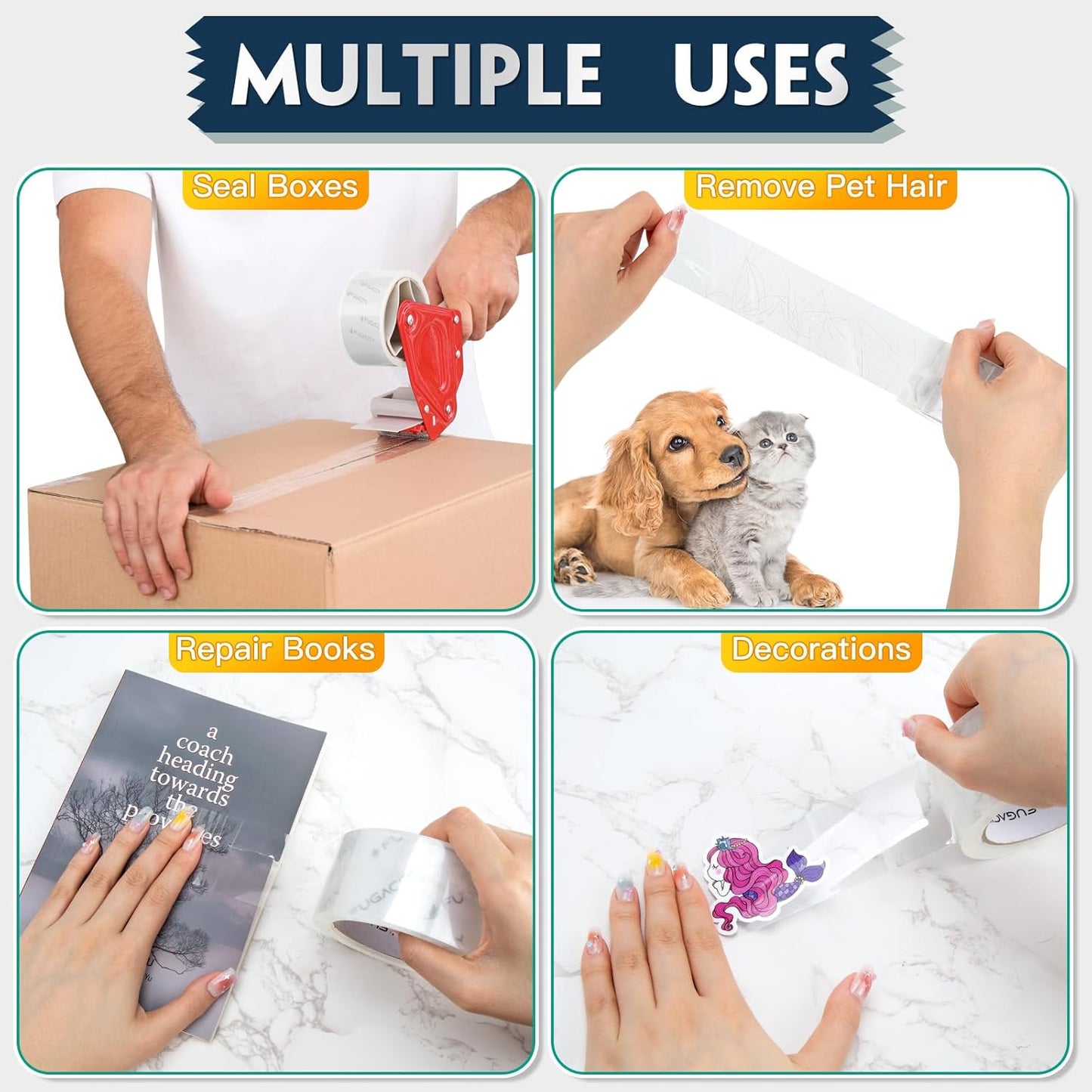 FugaCity Heavy Duty Clear Packing Tape Refills (12 Rolls), Packaging Tape for Moving Sealing, Moving Supplies Shipping Tape,2.7 Mil Thick, 1.88 in Wide,65 Yards Per Roll,Total 780 Yards