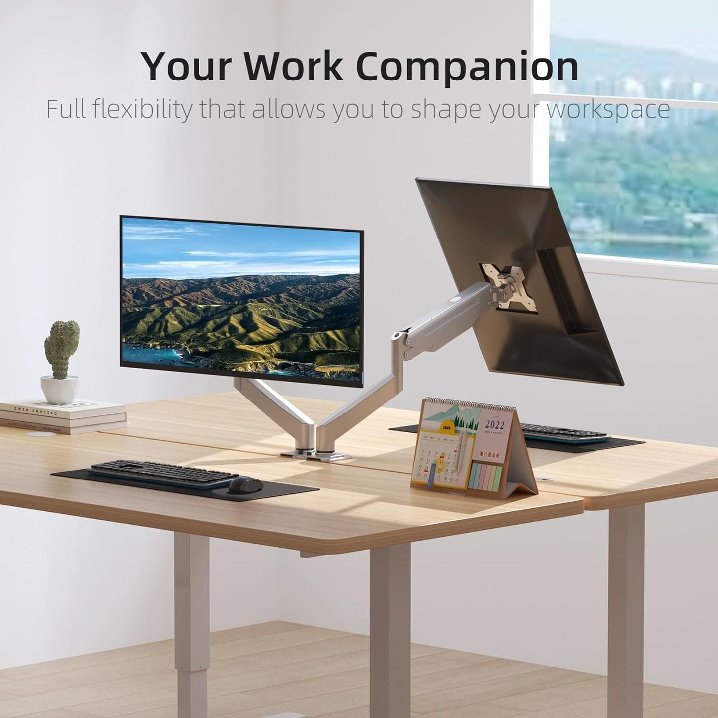 Suptek Dual Monitor Mount Stand-Height Adjustable Gas Spring Monitor Arm Desk Mount for 2 Computer Screens 17 to 27 inches - Each Arm Holds up to 13.2lbs,Silver(MD8SPS)