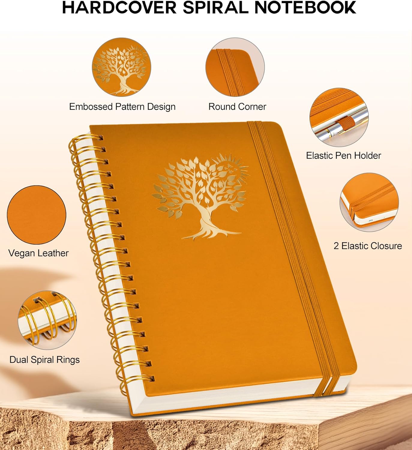 Large Spiral Notebook Journal for Women Men - 300 Numbered Lined Pages, College Ruled,B5 Hardcover Spiral Bound Notebook for School, Work, Note Taking, Writing, Leather Spiral Journal 7"x10"