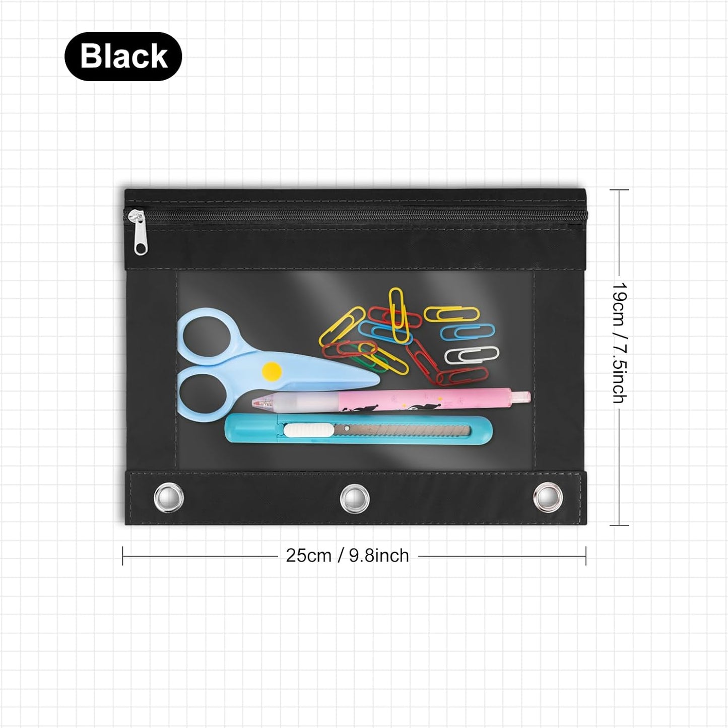 IKAYAS 40 Pack Black Pencil Pouch for 3 Ring Binder Colorful Pencil Pouch with Zipper Bulk, 3 Ring Binder Pencil Pouches Pencil Case Pencil Bags for Classroom Storing School Teacher Supplies