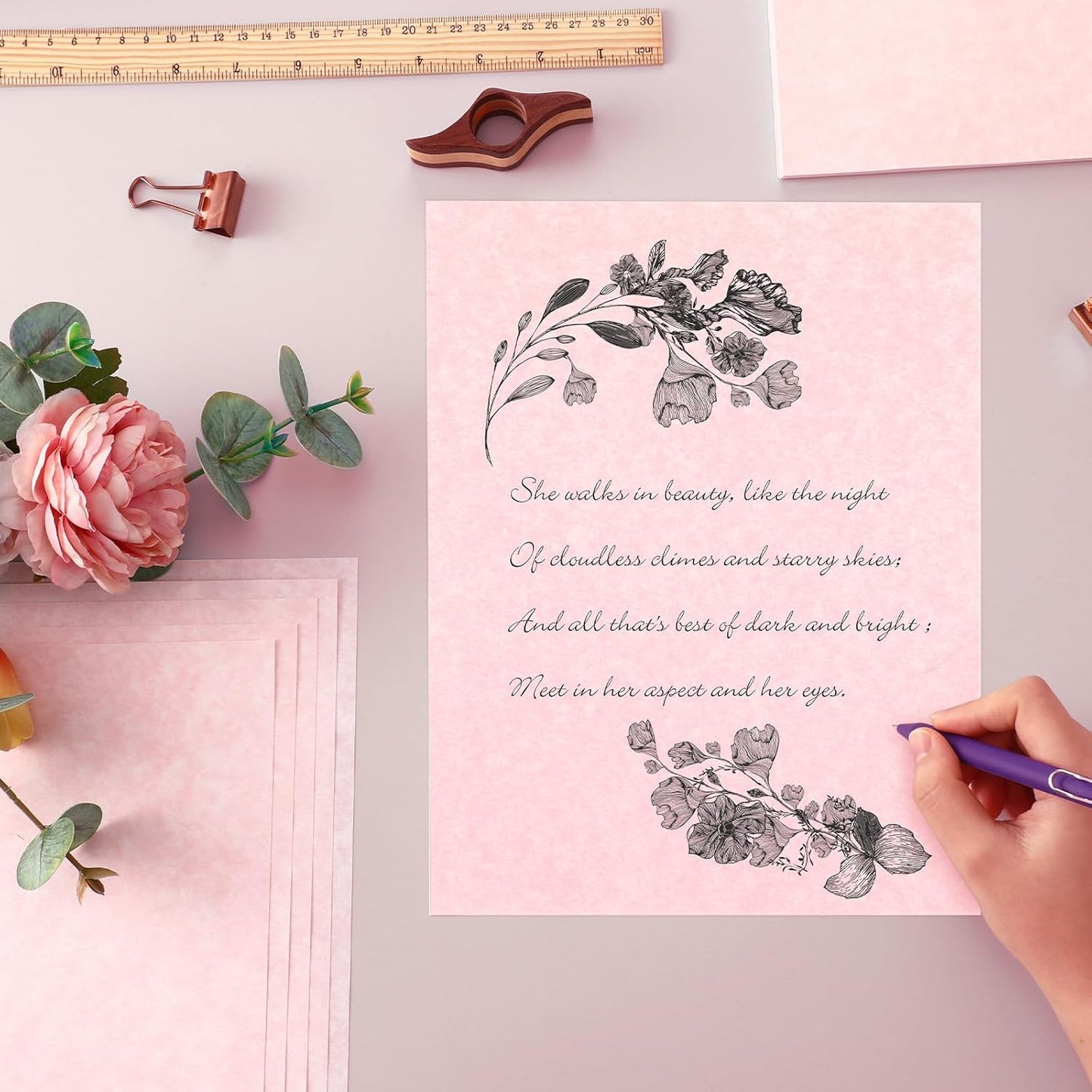 Epakh 200 Sheets Old Age Parchment Paper 8.5 x 11 Inch Standard Letter Vintage Colored Old Parchment Semblance Double Side Printing Paper(Light Pink)