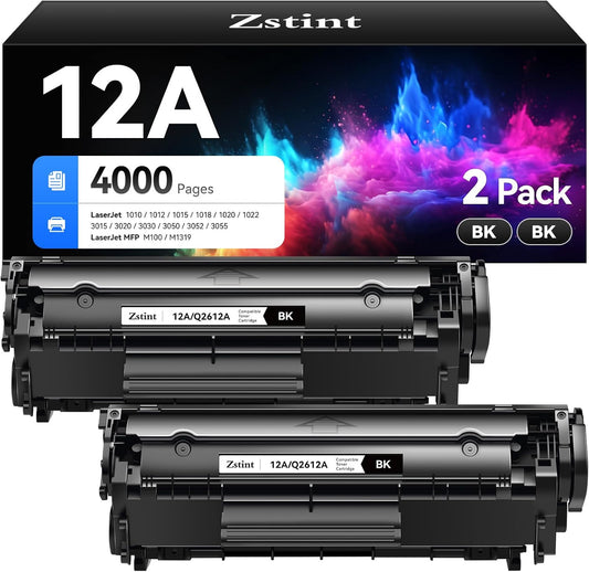 12A Black Toner Cartridge 2-Pack Replacement for HP 12A Q2612A Toner Compatible with HP LaserJet MFP M1005 M1319f 1010 1012 1015 1018 1020 Plus 1022 1022n 1022nw 3015 3020 3030 3050z 3052 3055 Printer