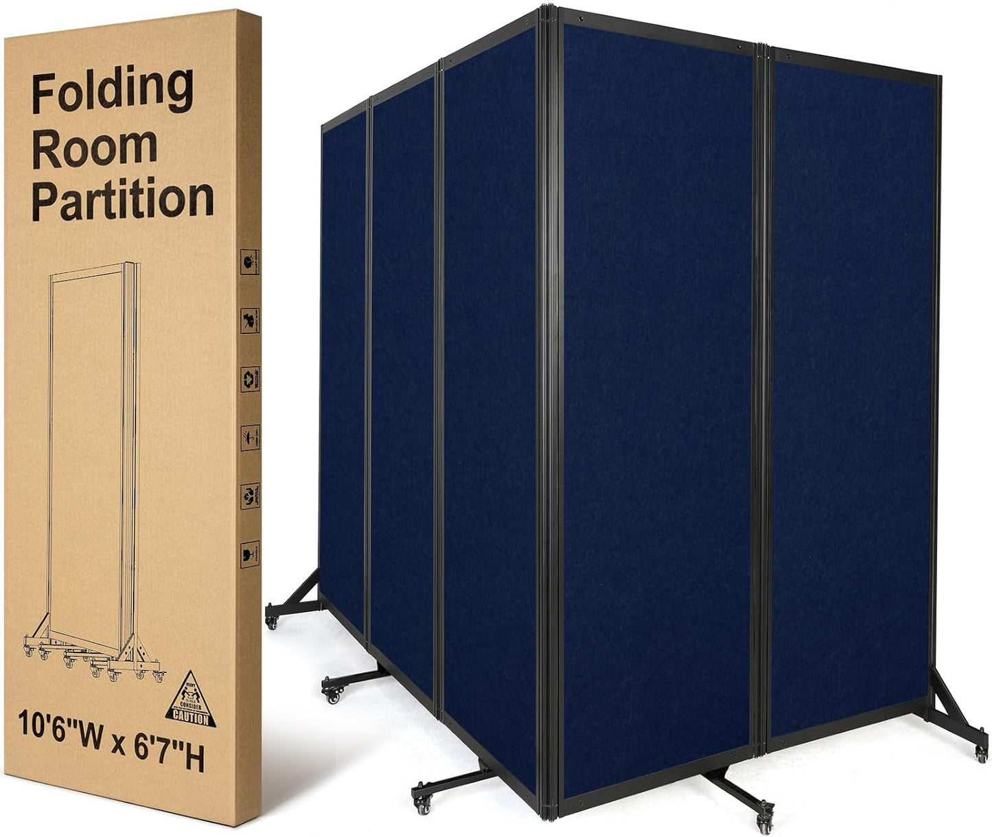 Room Partition,Folding Privacy Divider,Office Partition Dividers,Office Dividers Wall, 10'6"W x 6'7"H,Blue