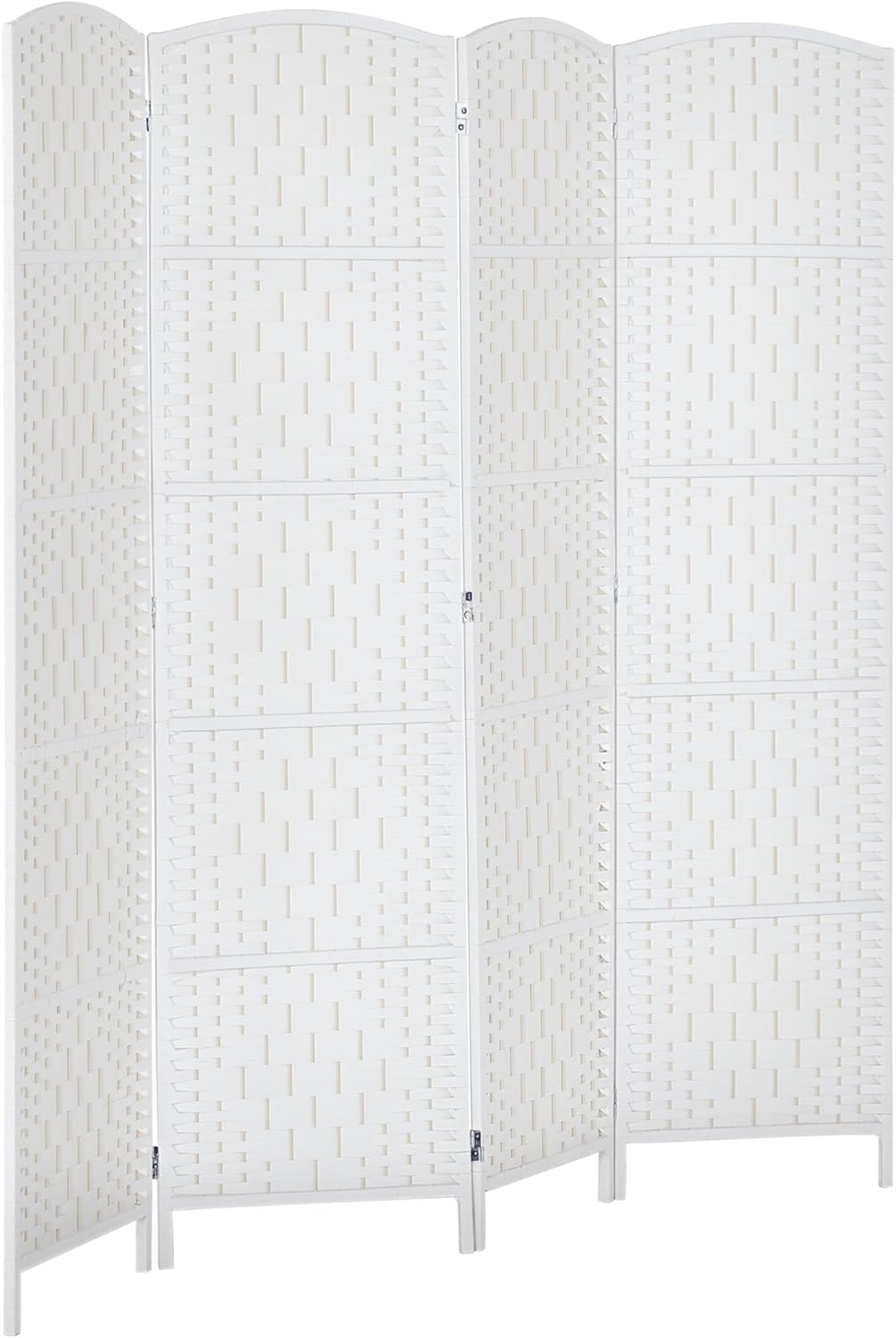 HOMCOM Room Divider, 4 Panel Folding Privacy Screen, 6FT Tall Portable Wicker Weave Partition Wall Divider for Bedroom, Home Office, White