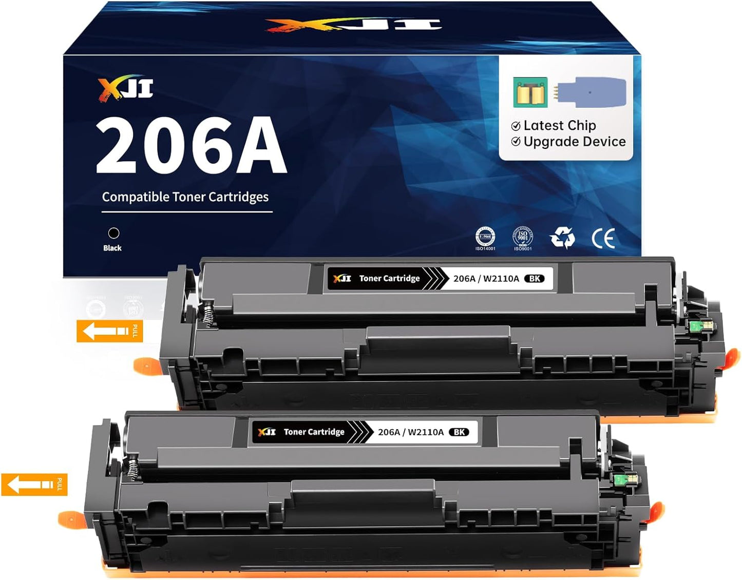 XJI 206A 2 Pack Black (with Latest Chip & Upgrade Device) Compatible Toner Cartridges Replacement for HP 206 A X W2110A 206X, for Pro M255 M255dw M255nw MFP M282nw M283 M283cdw M283fdw Printer