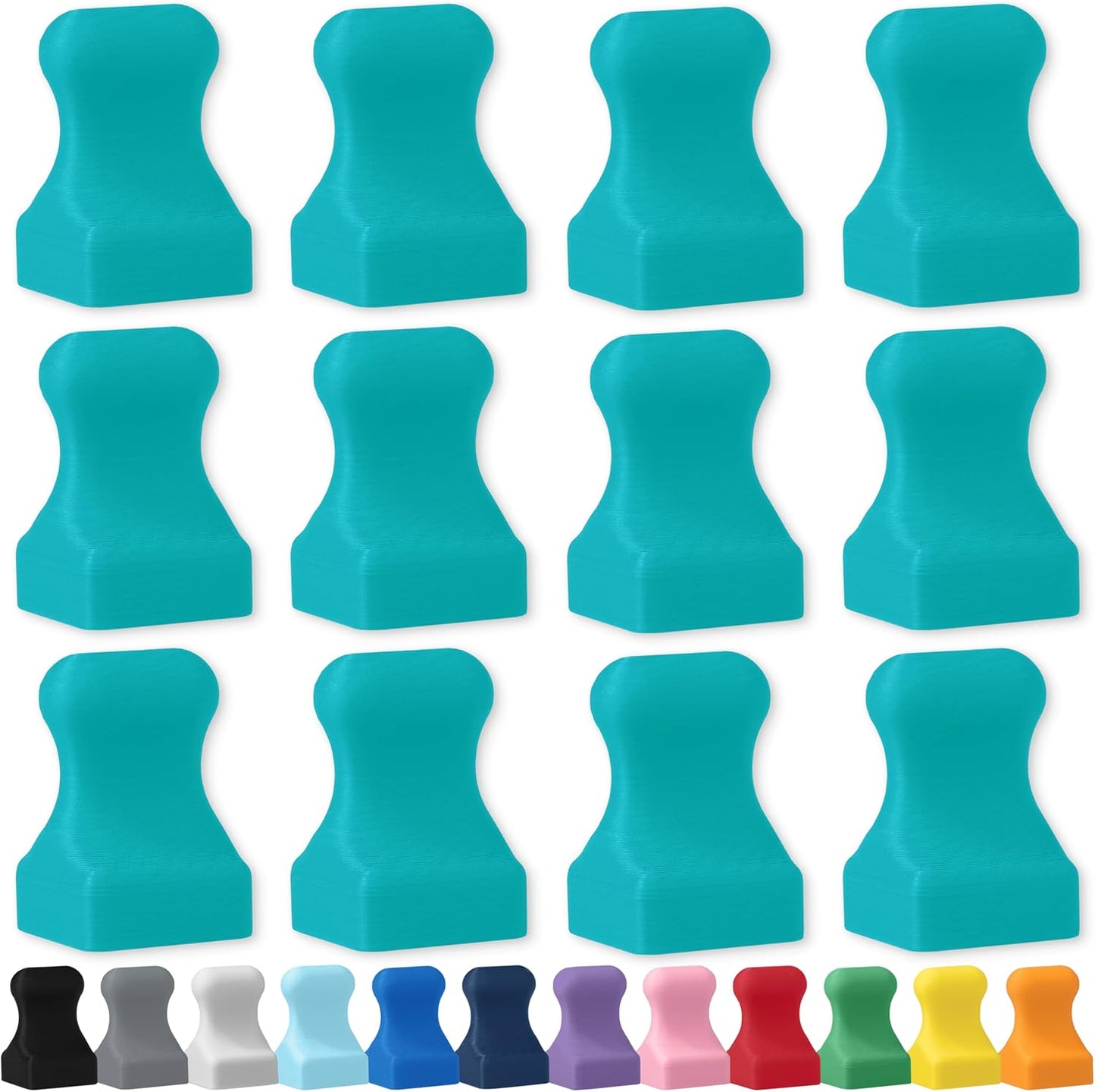 Glassboard Studio MiniBar Magnet - Strong Neodymium Rare Earth Magnets for Fridge, Whiteboard, Locker & Magnetic Glassboards - Crafting & Office Use - Strong Fridge Magnets (Seaside Teal Pawn, 12)