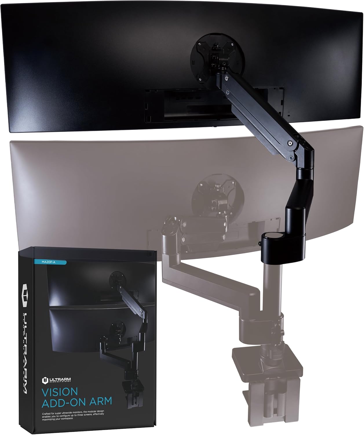 Heavy Duty Extension Arm [Accessory Only - Requires MA20P-S Single Monitor Arm for Use] Dual 49" Vertical Stacked Monitor Mount Height Adjustable - 100x100 VESA Mount, Black, MA20P-A