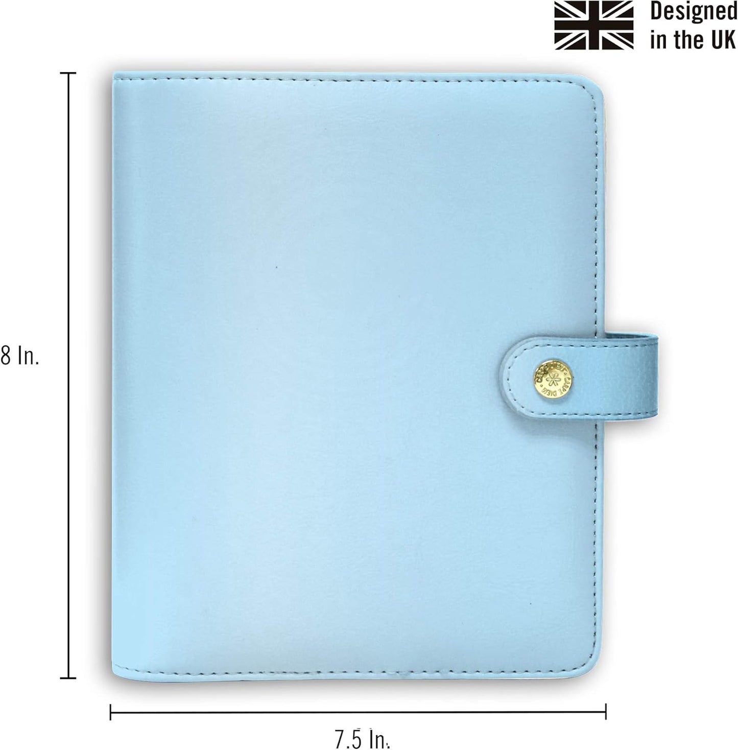 Pukka Pad, Carpe Diem Personal Planner - Soft Cover Binder with Weekly, Monthly Undated Inserts in Tabbed Sections, Interior Pockets and Sticker Sheets - 8 X 7.5 X 1.4 Inches, Sky Blue