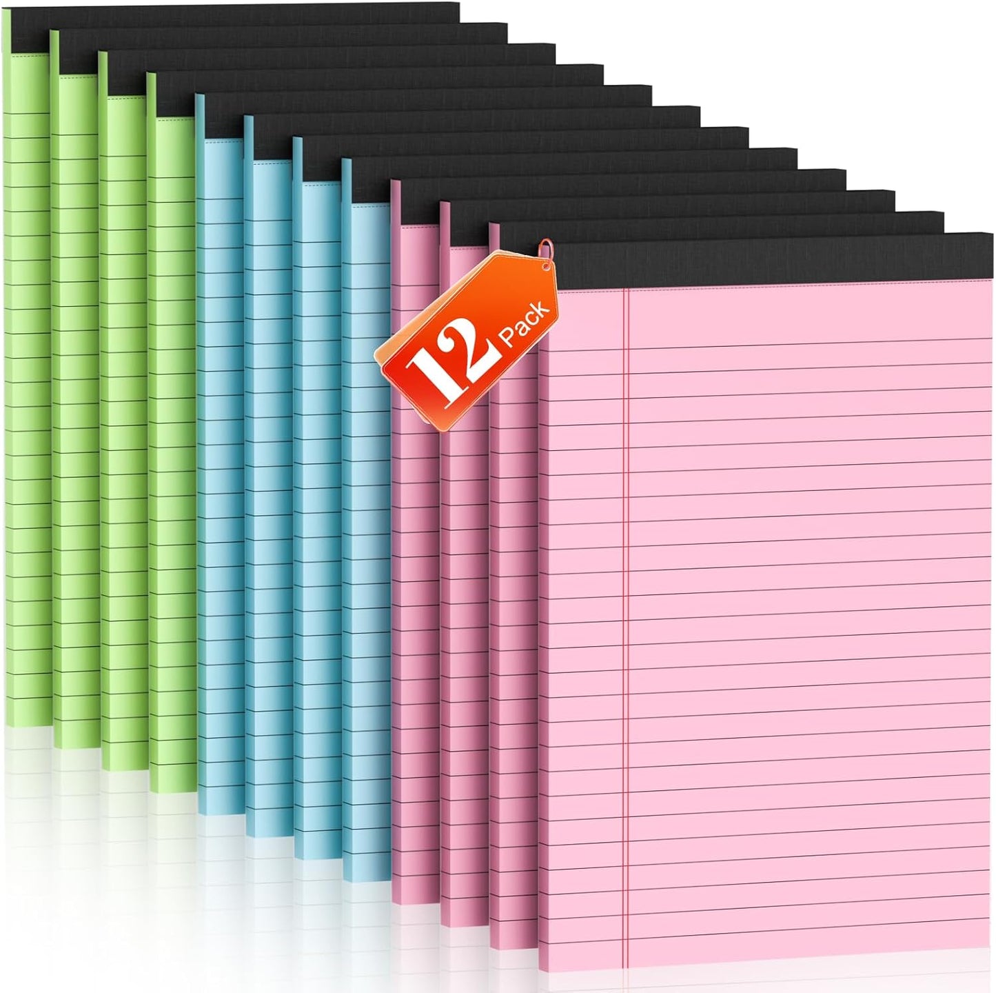 Legal Pads 5x8 12 Pack Note Pads College Ruled Notepad Pink/Green/Blue Perforated Small Legal Pads 80GSM Notepads 30 Sheets Writing Pads Line Paper Pad for School, College, Office, Business