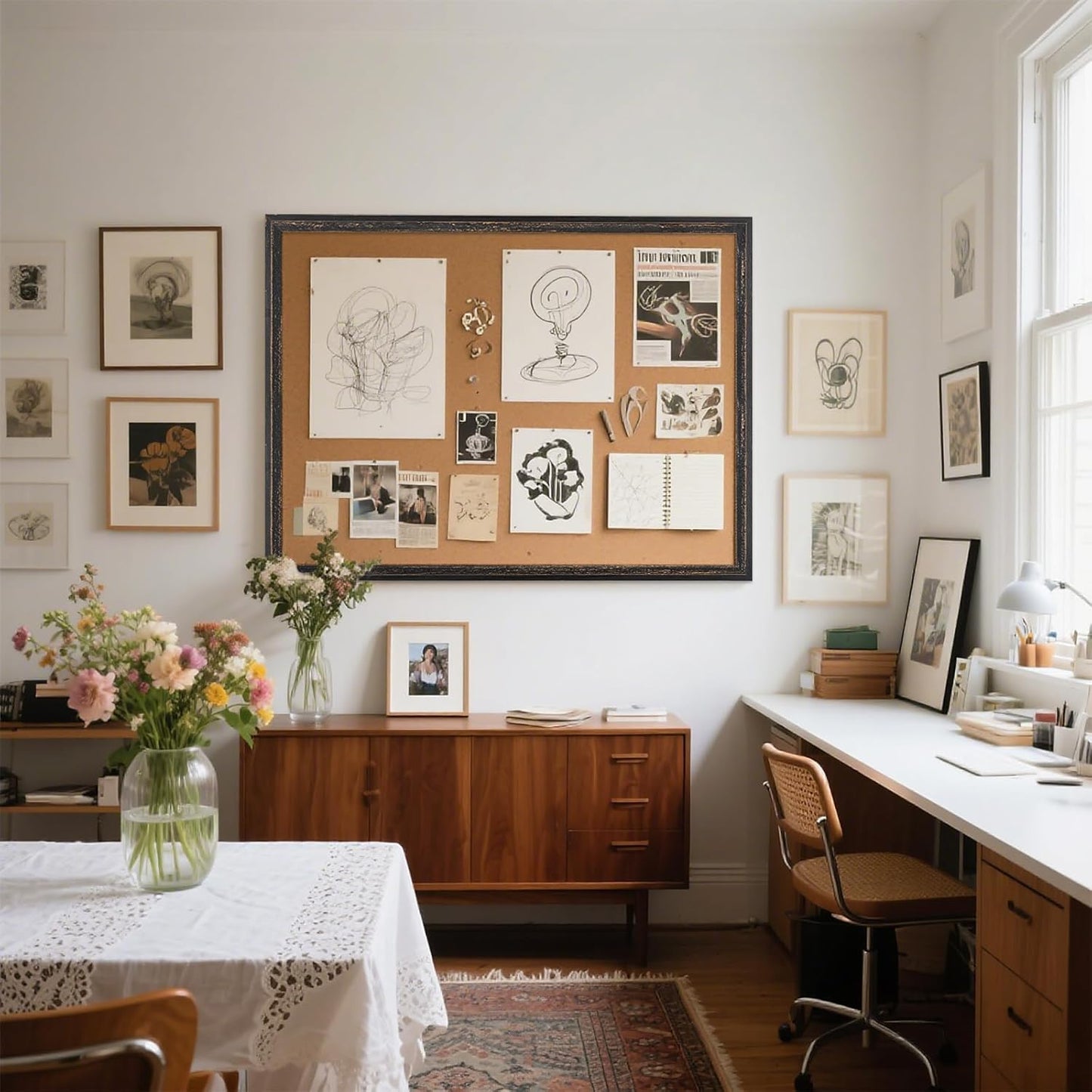 Large Cork Board Bulletin Board - 48'' x 36'' - Rustic Black Frame Corkboard for Wall - Decorative Message Board, Vision Board, Pin Board, Picture Board, Photo Board