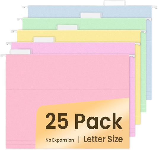 SUNEE 25 Pack Hanging File Folders, Bright Folders, Hanging File Folders Letter Size with 1/5-cut Tabs, Stay Organized for Your Home and Office Bulk File and Documents