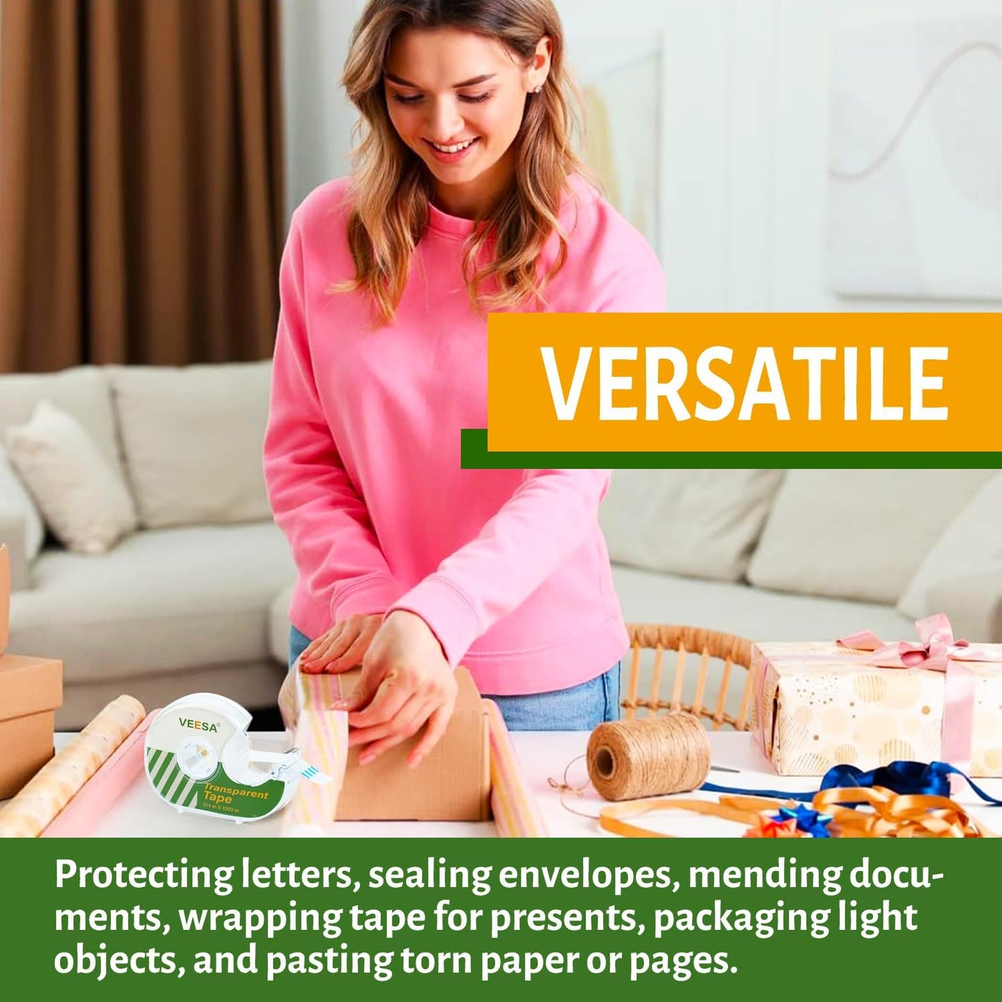 VEESA Transparent Tape with Dispenser, 3/4 x 1000 Inches, 12 Rolls Clear Tapes and Refillable Dispensers, Office Tape Rolls with Dispenser Bulk for Craft Jobs, Home & School Supplies