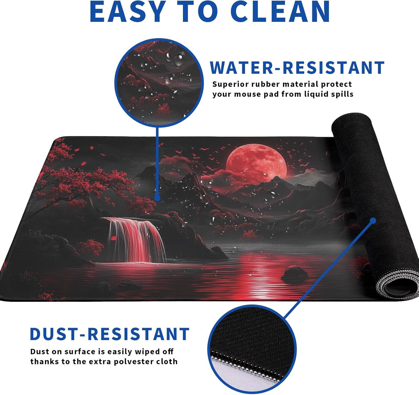 Darkness Red Moon Mouse Pad Abstract Red Mouse Pad 31.5x11.8 Inch Non-Slip Rubber Base Large Mousepad Stitched Edges Keyboard Mouse Mat Desk Pad for Office and Home(2)