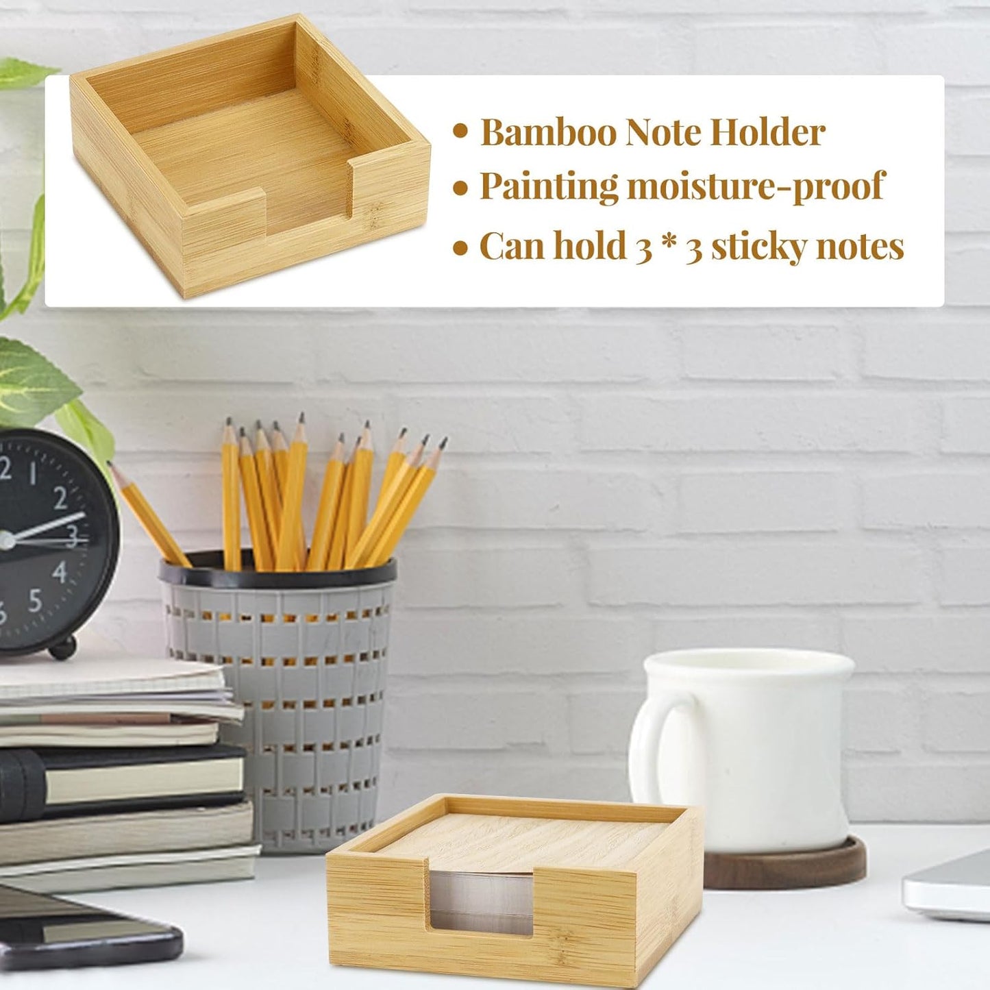MultiBey Wooden Bamboo Sticky Note Pad Holder for Desk, Memo Holder Paper Dispenser, Desktop Accessories Organizer for Office School Home