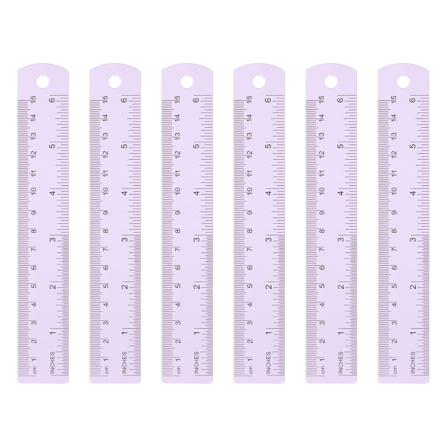HARFINGTON 6pcs Metal Straight Ruler 15cm Metric SAE Aluminum Alloy Measuring Rulers Scale Tool with Hole for Measure Study Reading Classroom Office, Purple