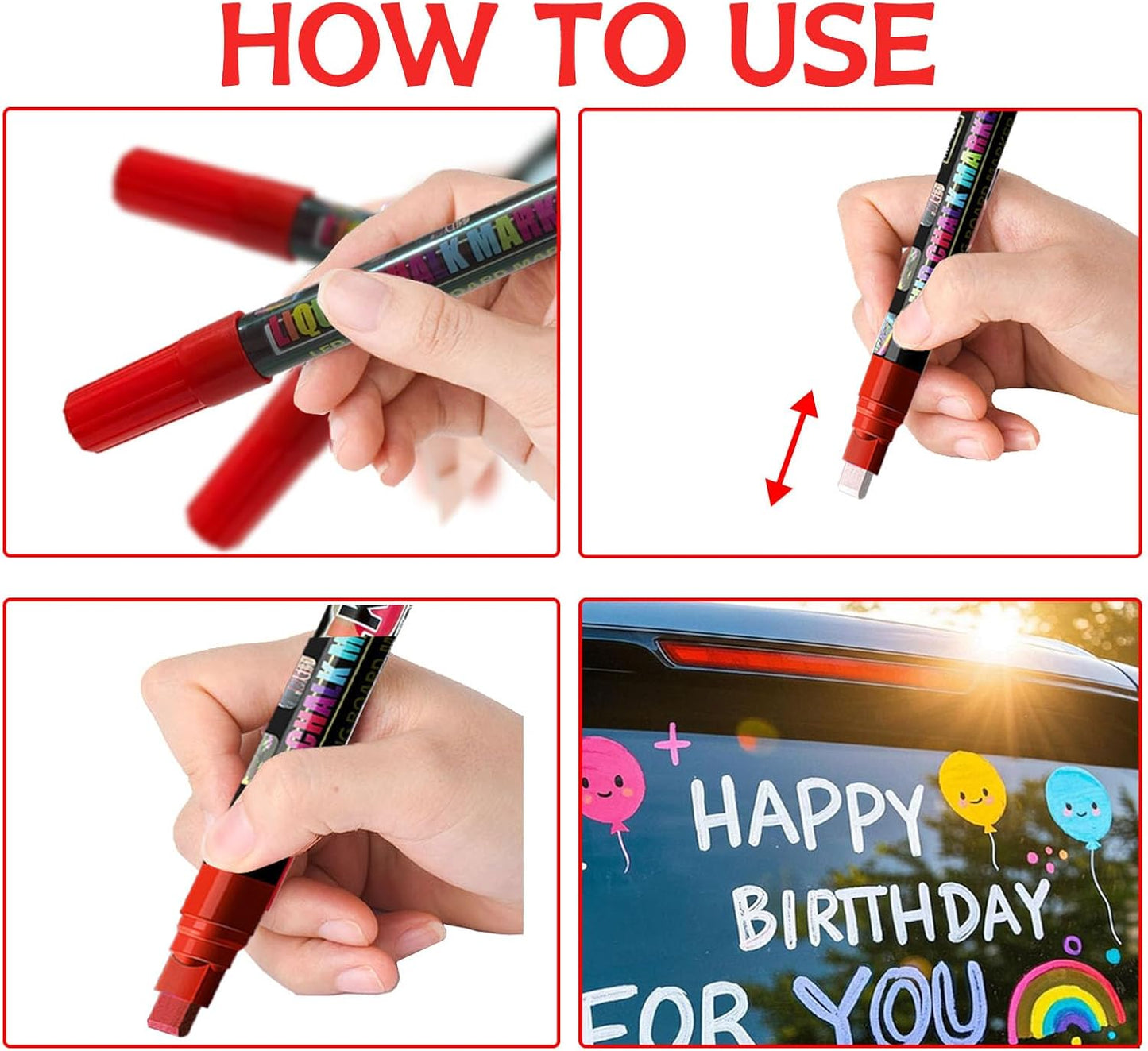 Window Chalk Markers for Cars Glass Washable, 8 Colors Jumbo Liquid Chalk Marker Pens with 7mm 2 in 1 Nib Wide Tips, Big Chalkboard Markers Car Window Paint Pens for Auto, Bistro, Poster,Mirror