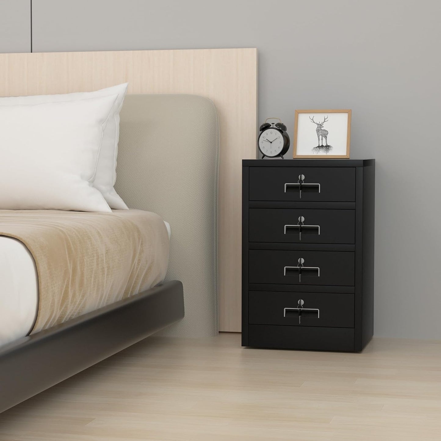 Metal Storage Cabinet with Lockable Drawers for Home Office Bedroom Living Room Organization(Black)