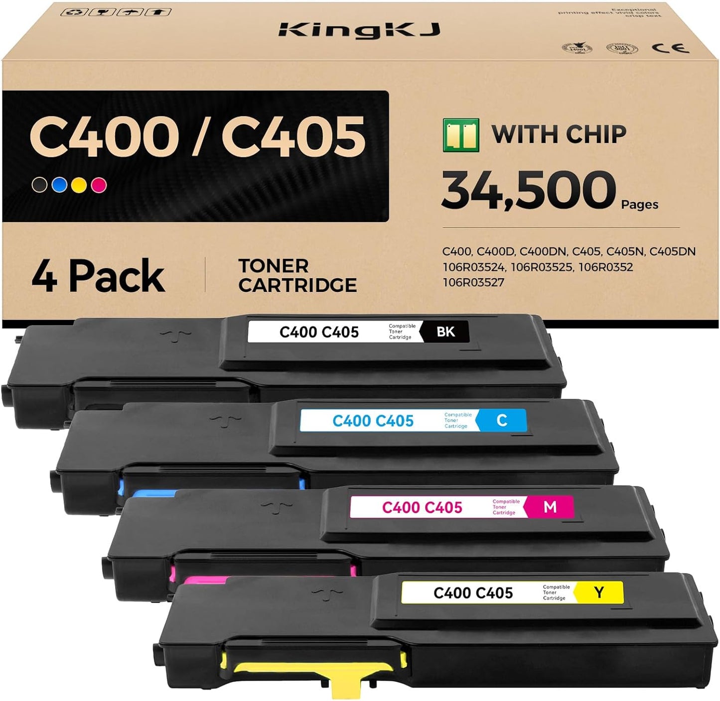C400 C405 Extra High-Yield Toner Cartridge Set 4-Pack Black Cyan Magenta Yellow 106R03524 106R03525 106R03526 106R03527 Replacement for Xerox Versalink C400 C400D C400DN C405 C405N C405DN Printer Ink