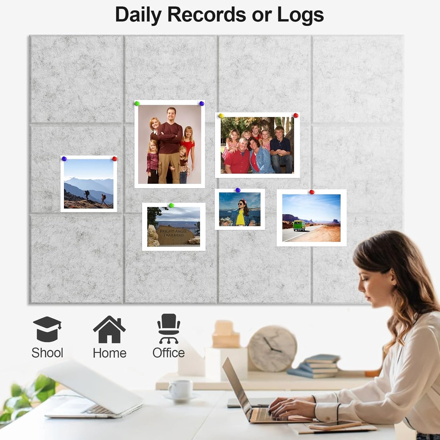 Large Cork Board for Walls 47" x 35" 12 Pack Black Bulletin Boards Felt Wall Tiles with Safe Removable Adhesive Corkboards for Office Home,Grey