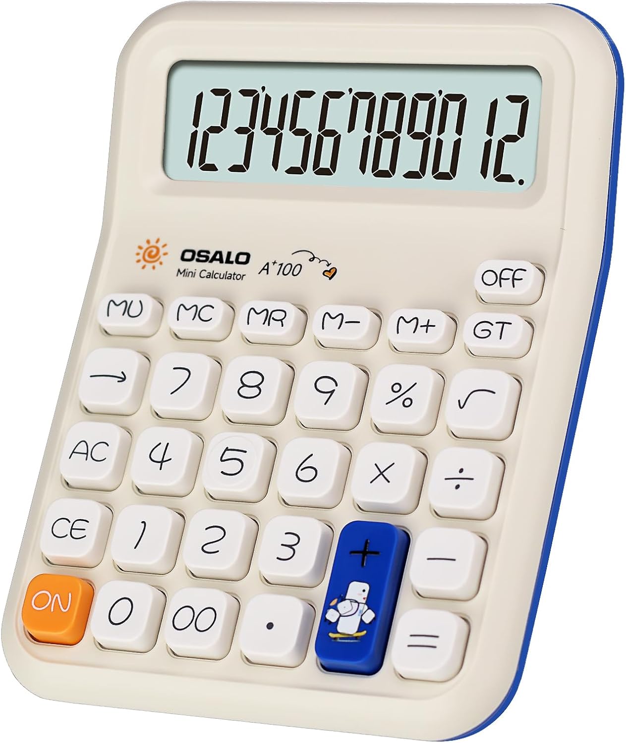 Pendancy Cute Calculator for Kids, Cute Small Calculators Desktop 12 Digit, Basic Function Large LCD Display Big Buttons, for Office, School, Home Use OS-A100 (Blue)