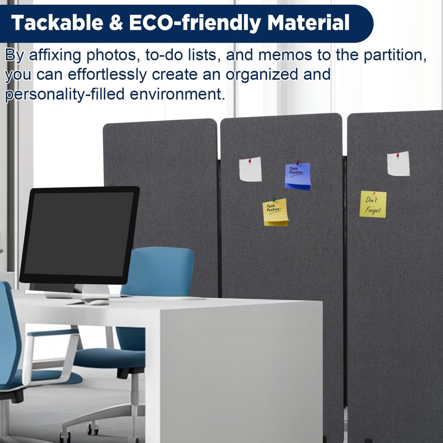 Sound Proof Dividers w/Wheels, Portable Office Wall Divider for Room Partition, Soundproof Room Divider Privacy Panel Partition Cubicle Wall Temporary Wall for Office (Dark, 3 Panel)