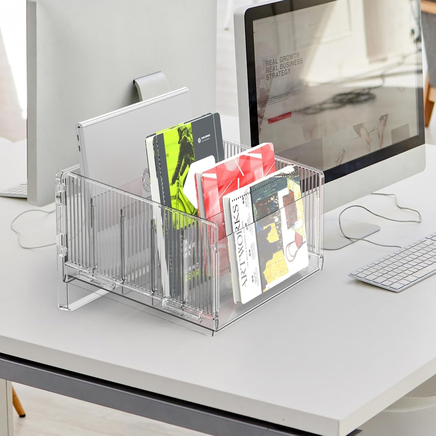 File Sorter Organizer, 5 Sections Acrylic Letter Tray for Desk, Mail Organizer Letter Holder for Envelopes, Mail, Electronics 2Pack 2PCS