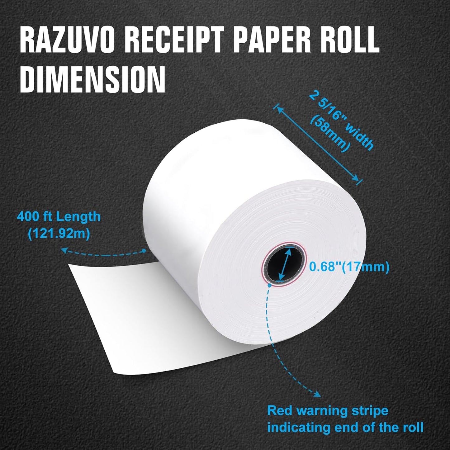 Thermal Paper Rolls BPA-Free - 2 5/16 x 400 for Credit Card Receipts, Smooth Printing, No Jams, 12-Pack