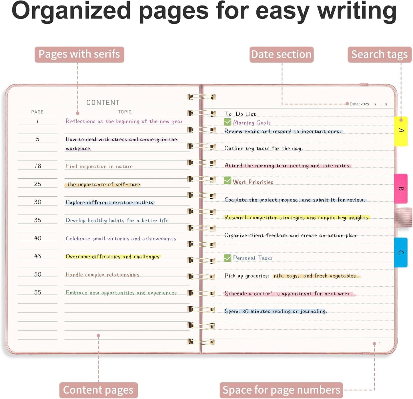 AHGXG Lined Spiral Notebook Journal for Women, Hardcover Leather Notebook College Ruled 140 Pages, A5 5.7" x 8.3", 100 GSM Thick Paper, Notebooks for School Work, Journals for Writing, Rose Gold