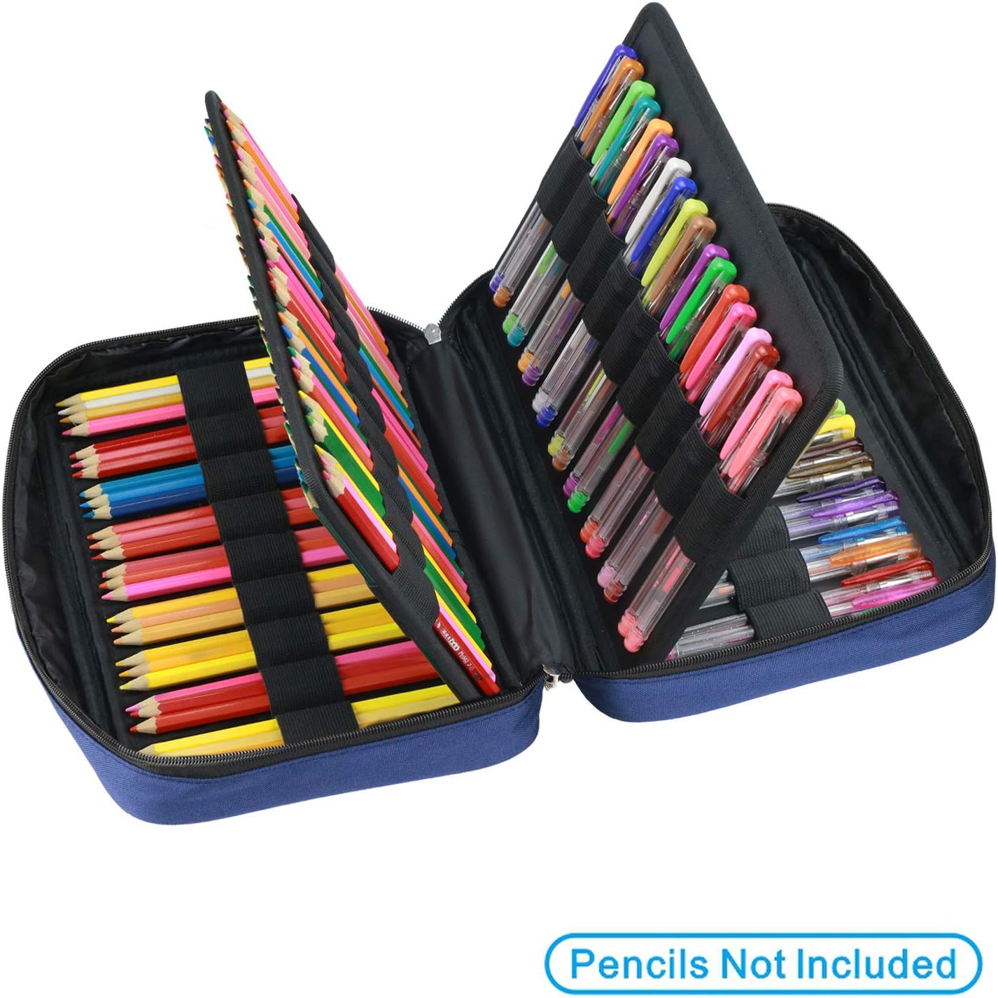 YOUSHARES 166 Slots Colored Pencil Case, 110 Slots Gel Pens fo Coloring Case Organizer, Handy Multilayer Color Pencil Holder for Glitter Gel Pens, Refills, Colored Pencils for Adults & Artist (Blue)