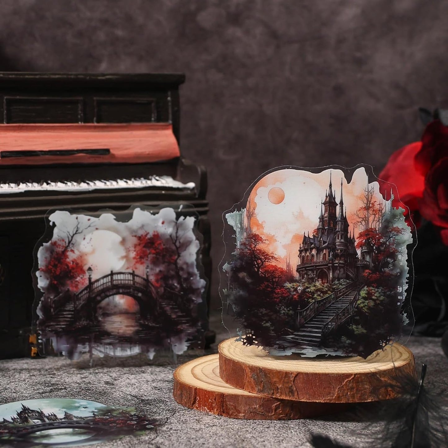 40 Pieces Gothic Bridge and Castle PET Scrapbook Stickers, 4 Pack Large Size Aesthetic Decorative Stickers for Scrapbooking, Planner, Junk Journaling Supplies, DIY Arts, Crafting