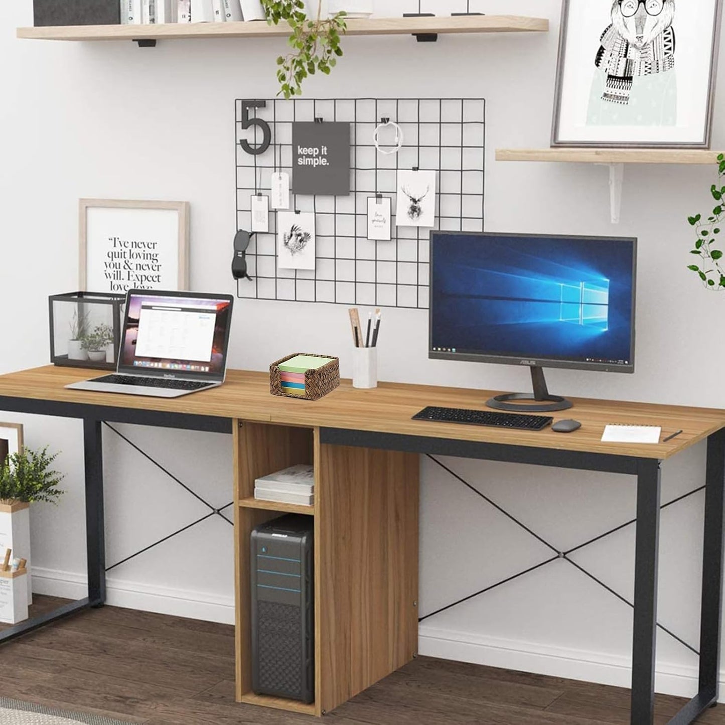 Sticky Note Holder Seagrass Post It Note Dispenser, 3 x 3 Inch Woven Sticky Note Dispenser, Farmhouse Post It Holder for Desk Home Office Decor, Coffee