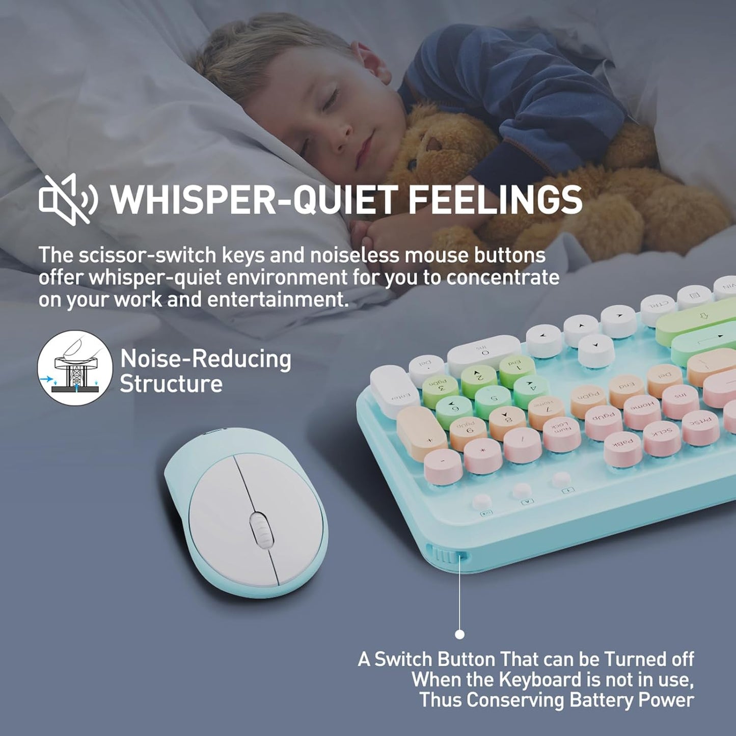 Wireless Keyboard and Mouse Combo, 2.4 GHz Wireless Full-Sized Typewriter Mouse and Keyboard with Round Keycaps for Windows, Computer, Desktop, PC, Laptop (PinkBlue)