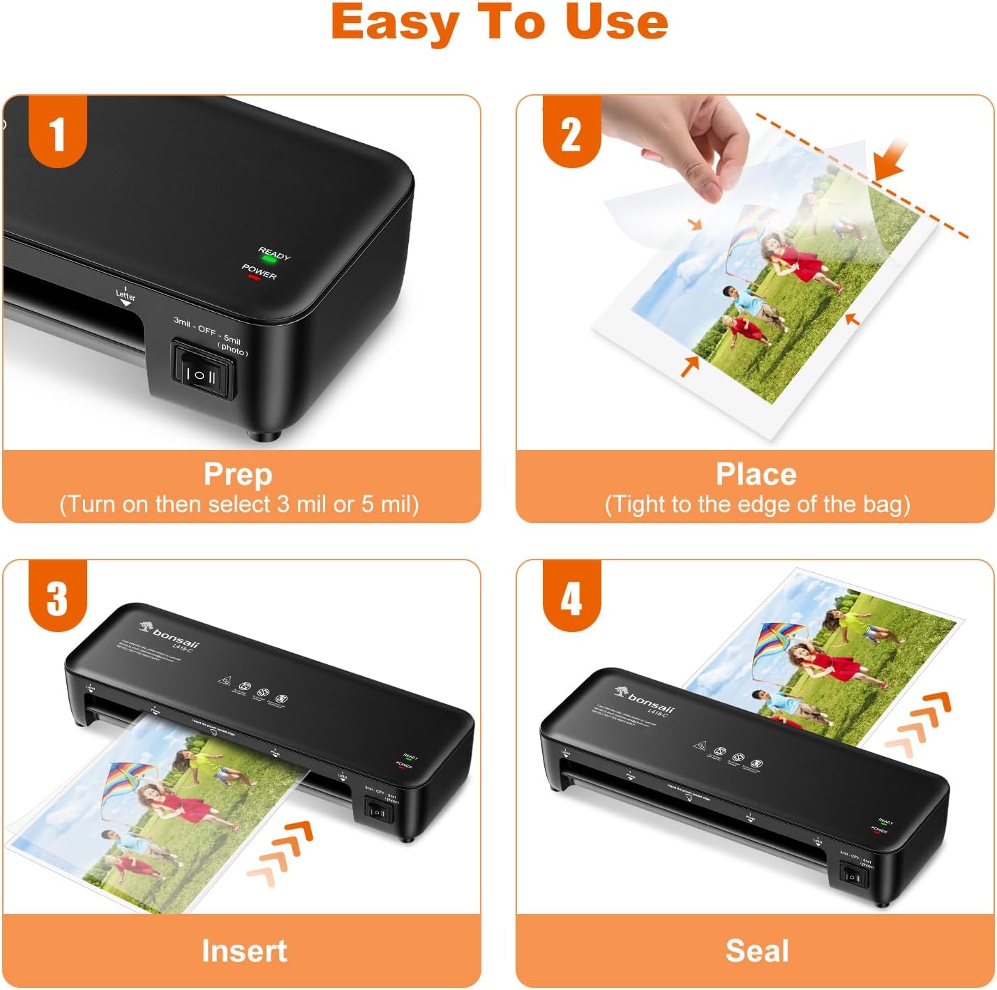 Bonsaii Laminator, 9 Inch 4 in-1 Thermal Laminator Machine Never Jam Technology with 40 Laminting Sheets, Paper Cutter, Corner Rounder for Home Office School Business