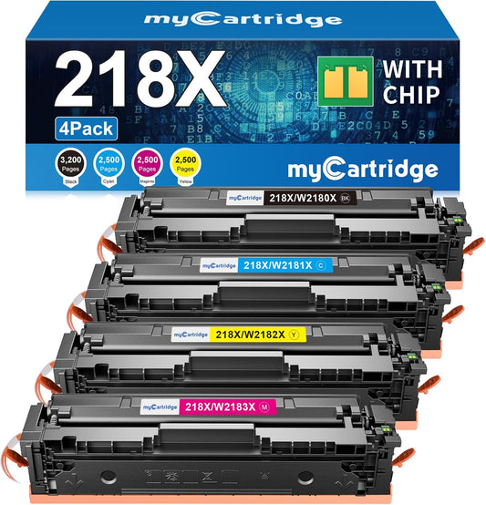 218X Toner Cartridges 4 Pack High Yield (with Chip) Compatible Replacement for HP 218X 218A for Color Laserjet Pro 3201dw MFP 3301fdw 3301cdw 3301sdw Printer Ink W2180X W2180A (BCMY, 4-Pack)