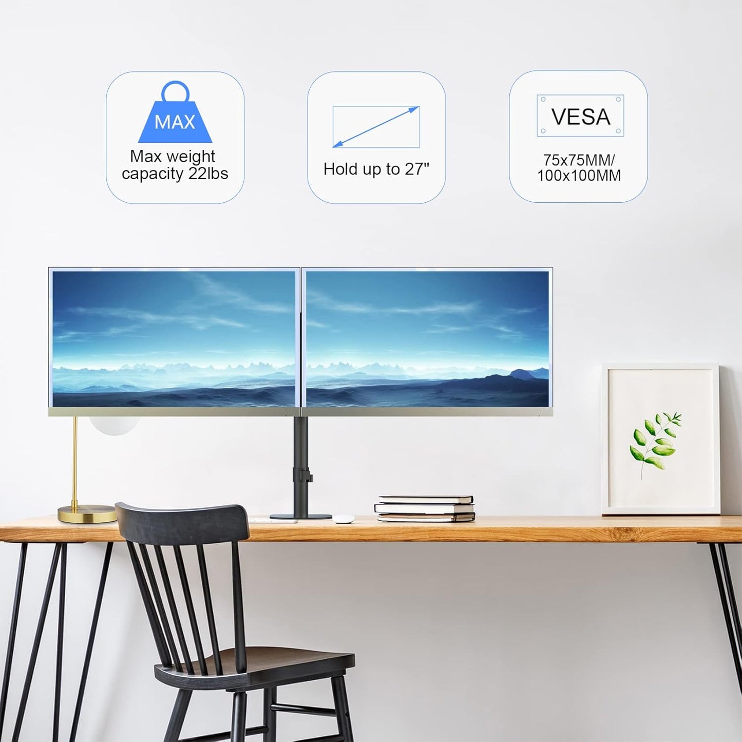 Suptek Monitor Mount, Adjustable Dual Monitor Arm Desk Mount Heavy Duty Monitor Stand fit for 27 inch Monitor Screens up to 22lbs,Black(MD9442)