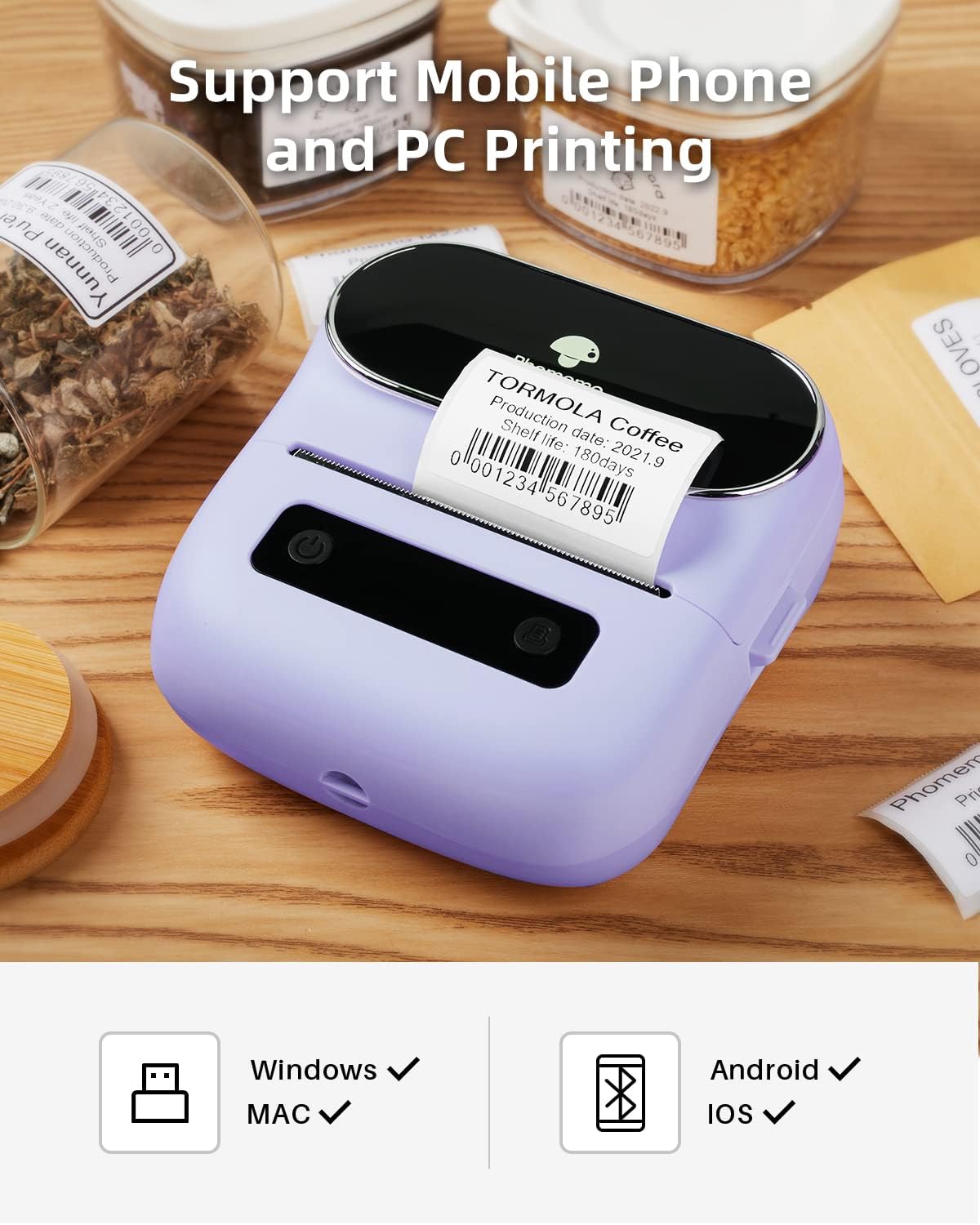 Phomemo Label Maker, Bluetooth Thermal Printer for Barcode, Address, Home, Mailing, Small Business,Clothing, Portable Label Maker Machine with 3 Label