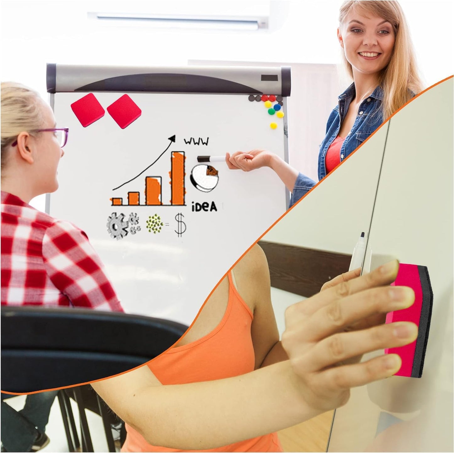 Dry Erase Erasers, 48 Pack Magnetic Whiteboard & Chalkboard Cleansers, Small Magnetic Erasers (Red)