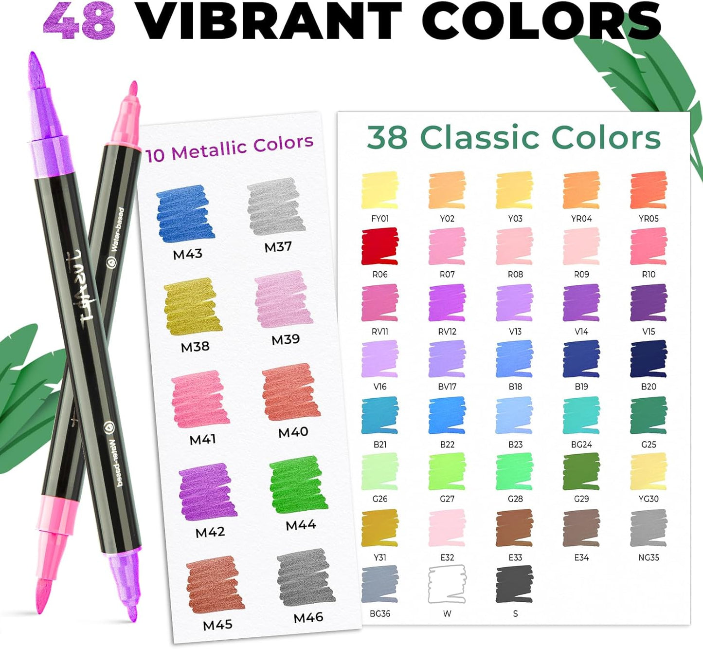 JusArt 48 Colors Acrylic Paint Markers Set With Bag, Dual Tip with Brush Tip and Fine Tip Paint Pens for Rock Painting, Wood, Egg, Canvas, Glass, Stone, Ceramic, DIY Crafts Professional Art Supplies