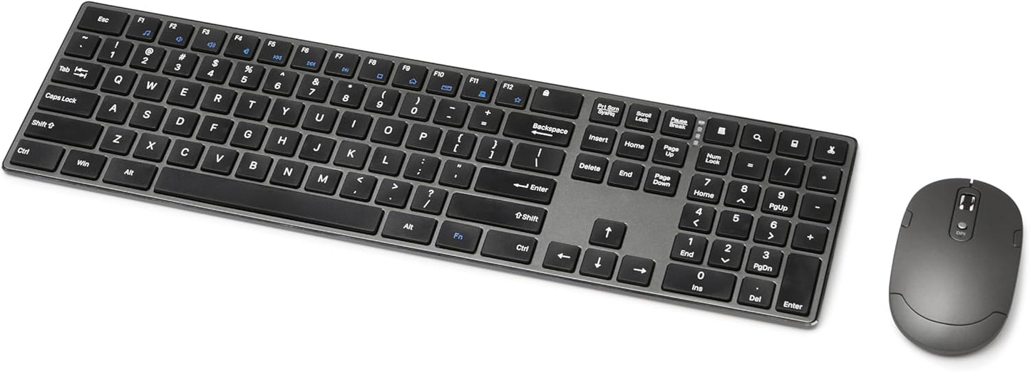 Amazon Basics Ultra Premium Wireless Keyboard and Mouse Combo - Rechargeable, Ultra Slim Design, Quiet, Full Size, Number Pad, Unifying Receiver, Black