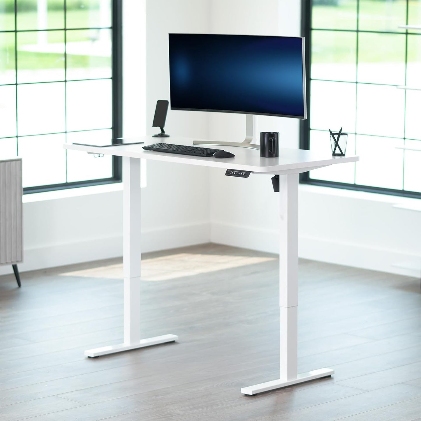 VIVO Electric 55 x 28 in Standing Desk, Memory Height Adjustment, 1B Series, One-Piece White Top, White Frame, DESK-KIT-1W55W