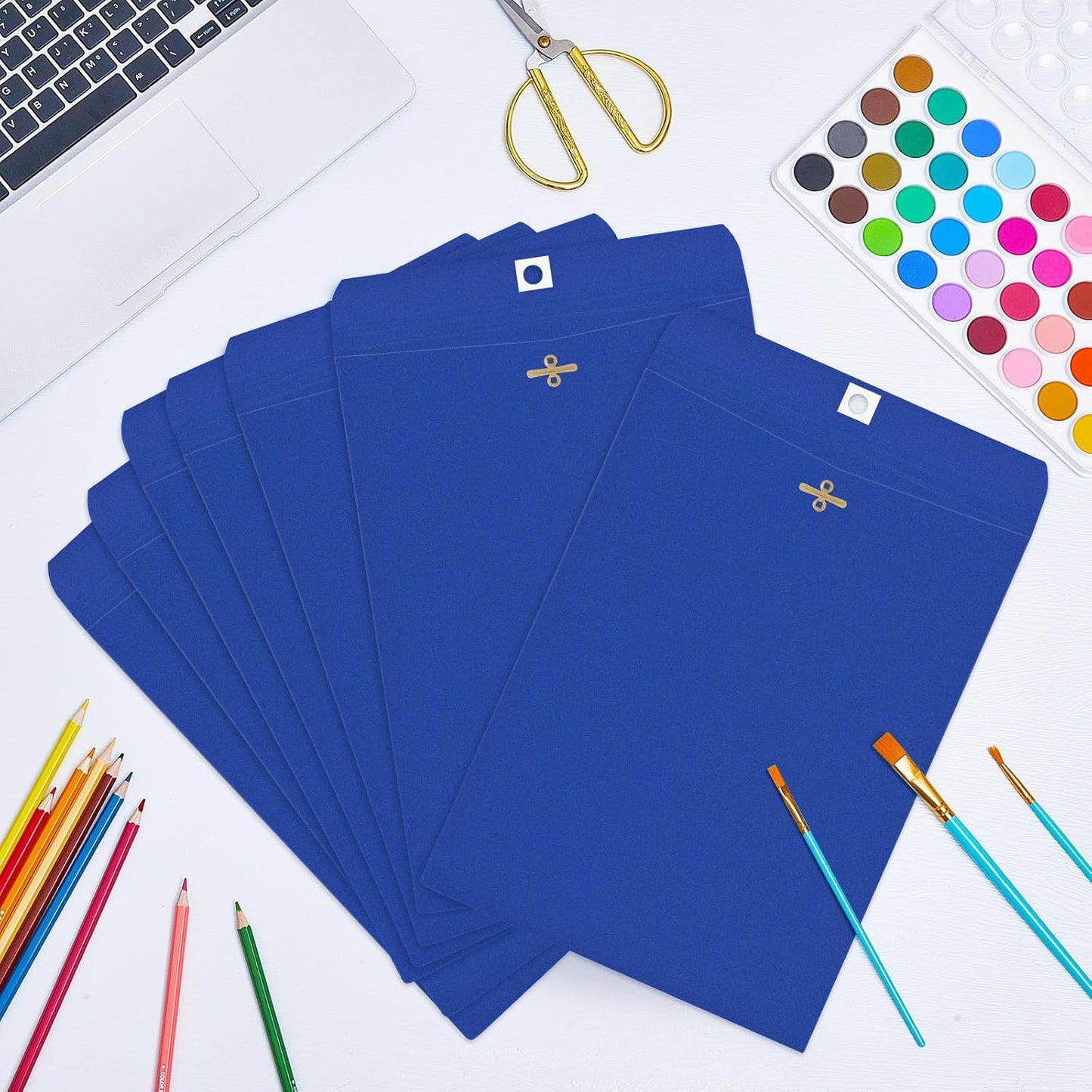 Geyee 100 Pcs Clasp Manilla Envelopes 9 x 12 Inch Gummed Colored Envelopes for Storing or Mailing for Home Office Business Supplies(Navy Blue)