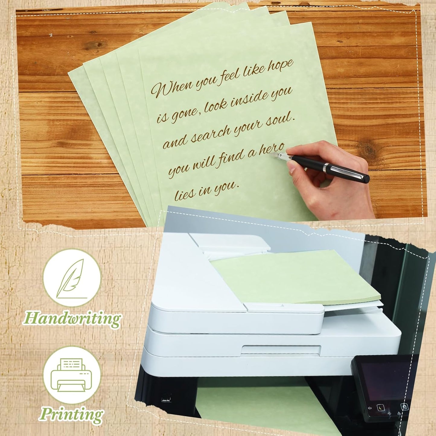 Epakh 200 Sheets Old Age Parchment Paper 8.5 x 11 Inch Standard Letter Vintage Colored Old Parchment Semblance Double Side Printing Paper (Green)