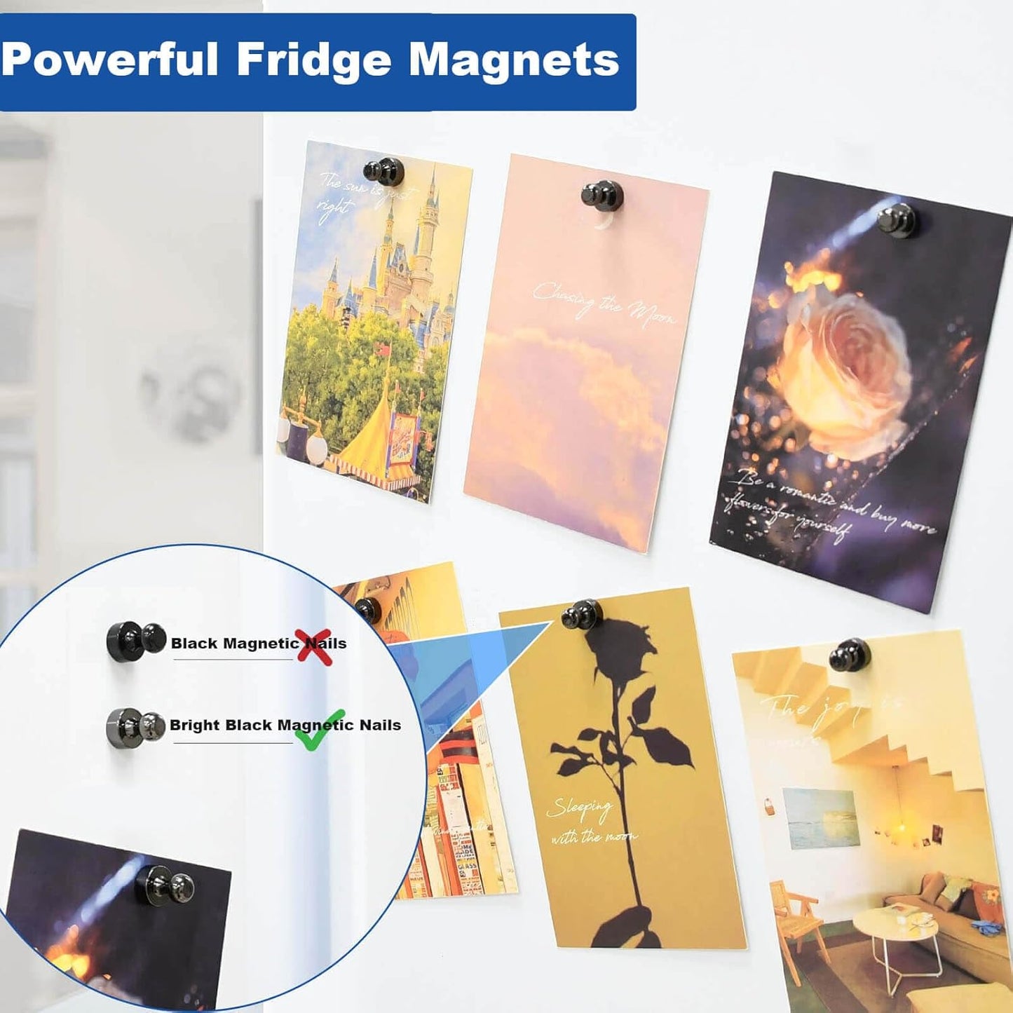 25Pcs Fridge Magnets, Bright Black Strong Refrigerator Magnets Small Push Pin Magnet s, Magnetic Decorative Magnet s for Whiteboard, Classroom, Office, Dry Erase and Map Magnet