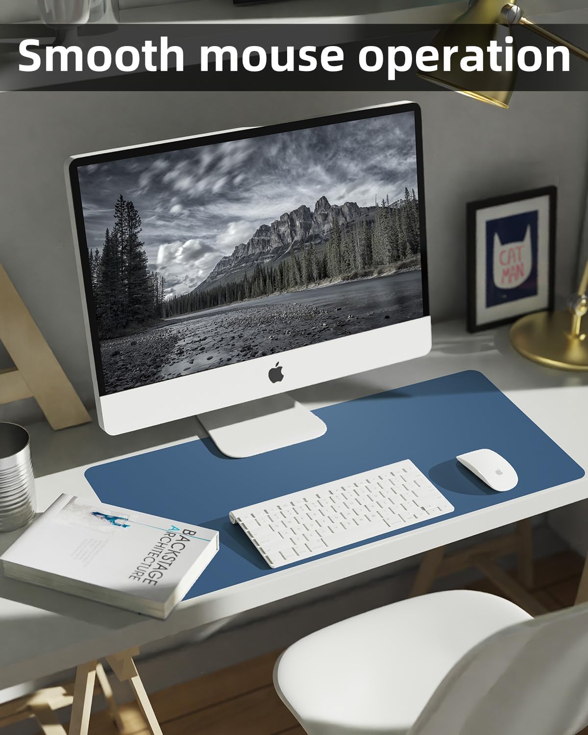 PULeather Non-Slip Desk Mat, Large Mouse Pad & Laptop Desk Pad - Waterproof Writing Pad for Office & Home (Grey Blue, 35.4" x 17")