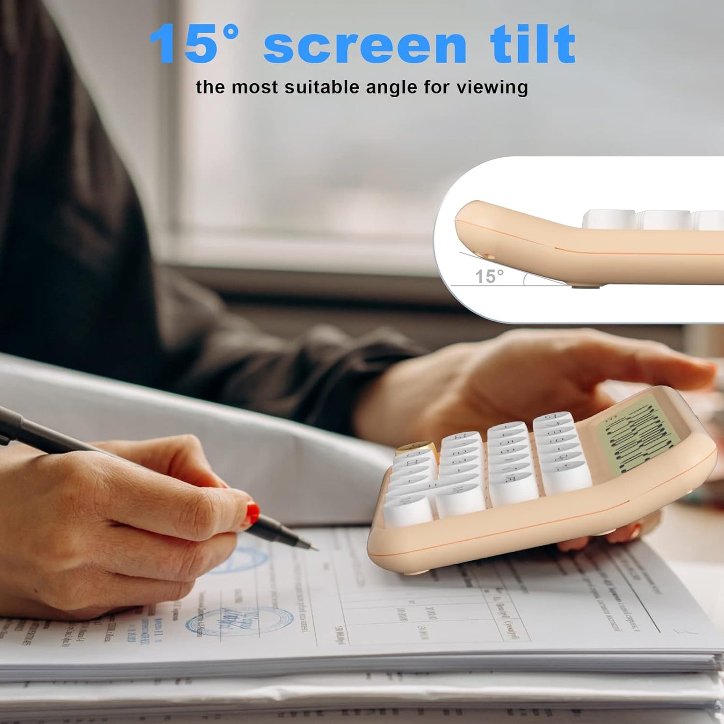 Mechanical Calculator 12 Digit Extra Large 5-Inch LCD Display, DECKLIT Battery Desk Calculator, Big Buttons Easy to Press Use as Office Calculators Desktop, 15°Tilt Screen for Kids Calculator(Black)